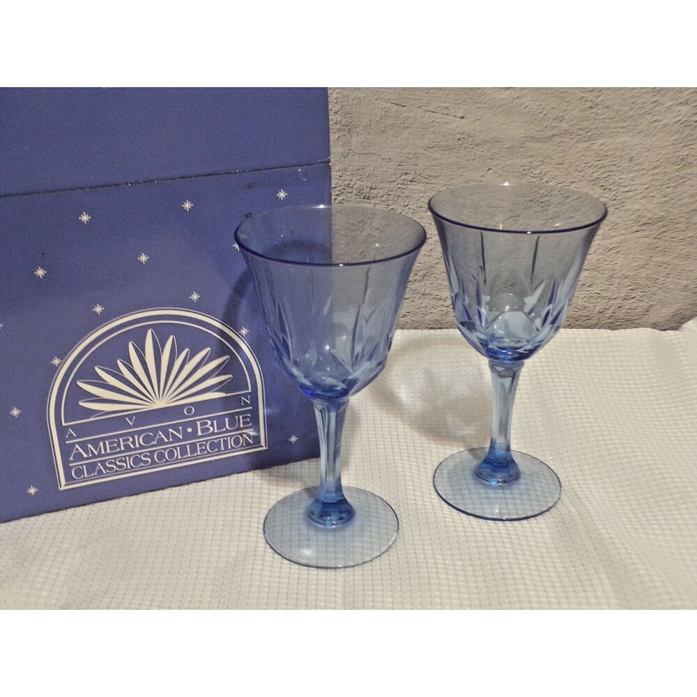 Avon American Blue Classic Collection Set Of 2 Water Goblets NIB